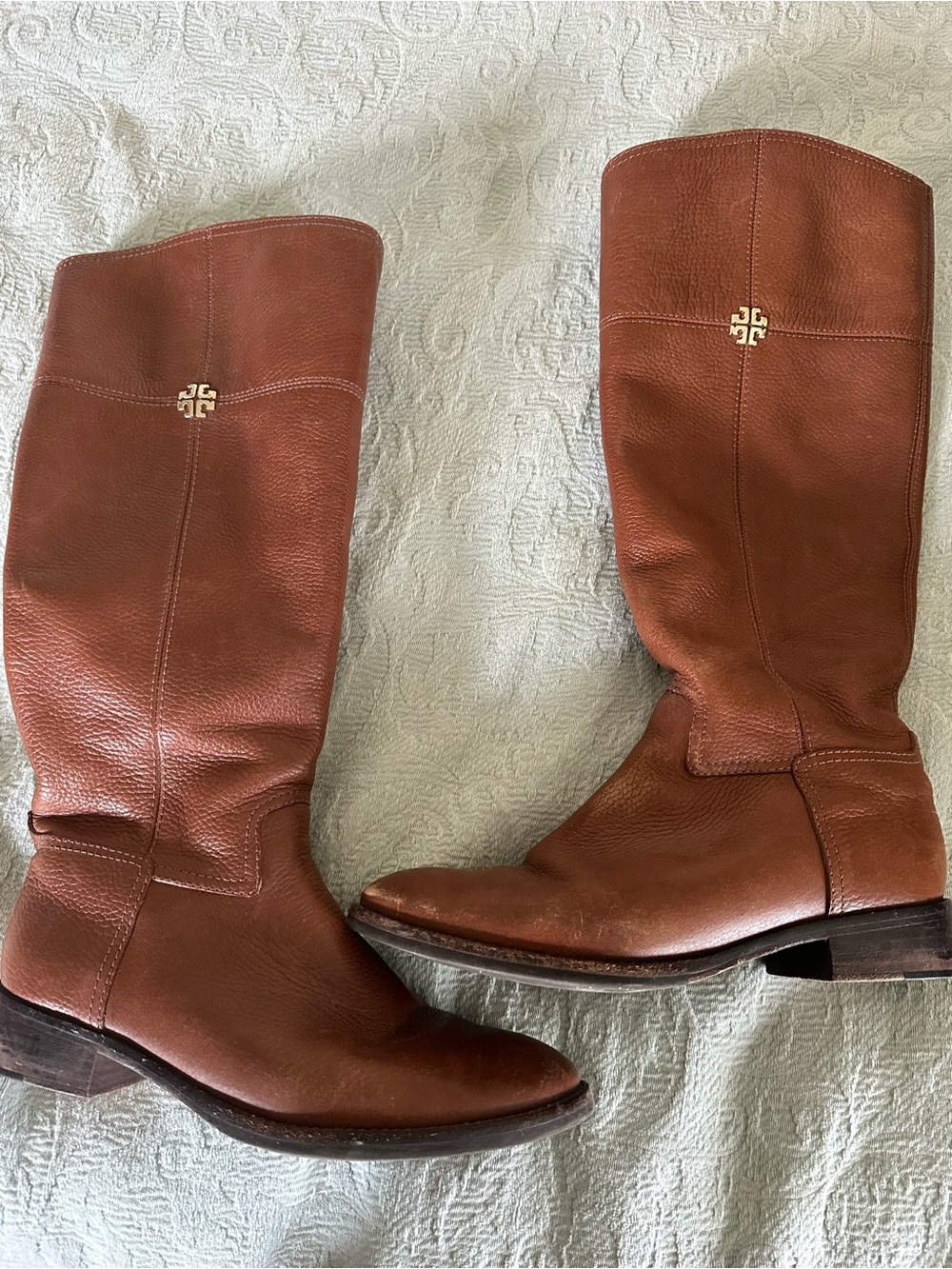 Tory Burch Tan Leather Boot Interior with Signature Logo Lining